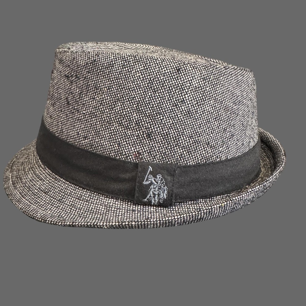 US Polo‎ Assn Hat Classic Fedora Mens L/XL Gray Black Tweed Logo Band Casual
